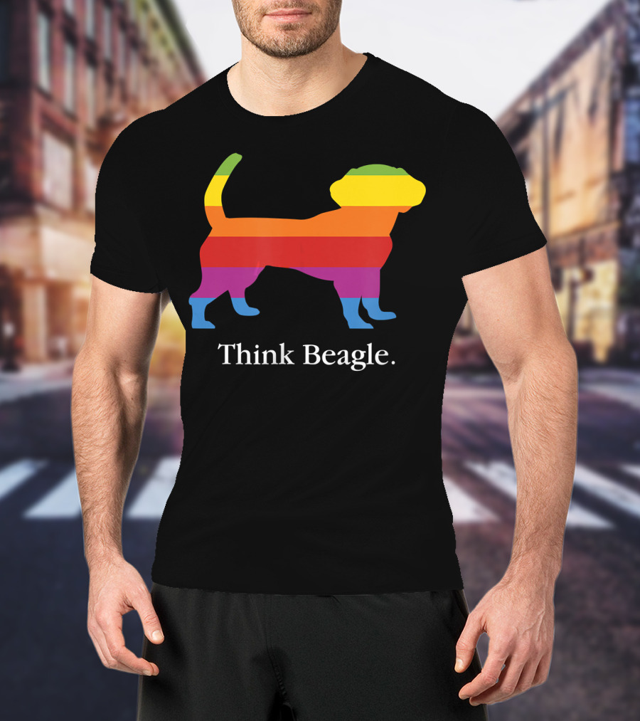 Think Beagle Rainbow Striped Dog T-Shirt