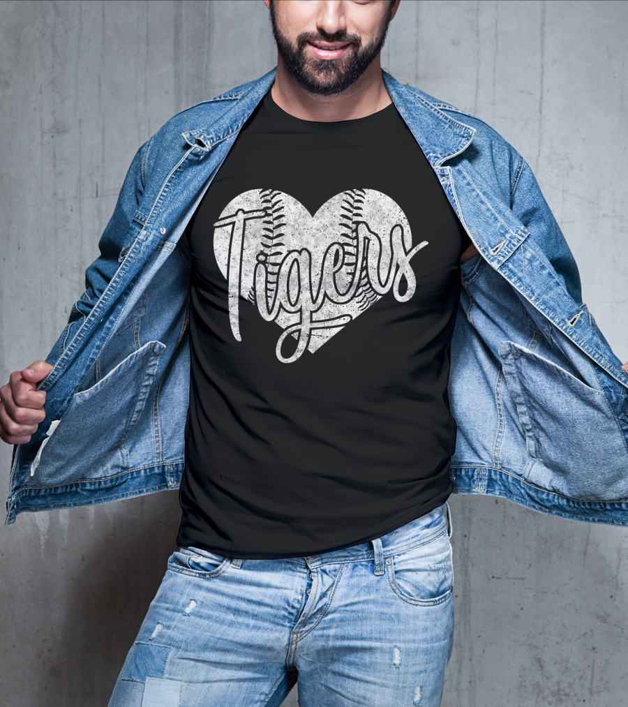 Tigers Baseball Softball High School Heart Stitch T-Shirt