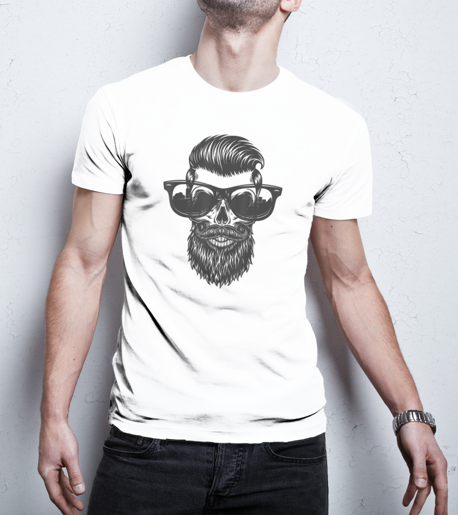 Skull With Beard And Sunglasses Vintage Look T-Shirt