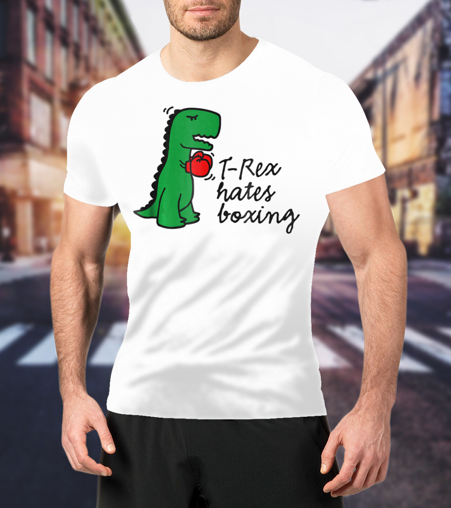 T Rex Hates Boxing Dinosaur With Red Boxing Glove T-Shirt