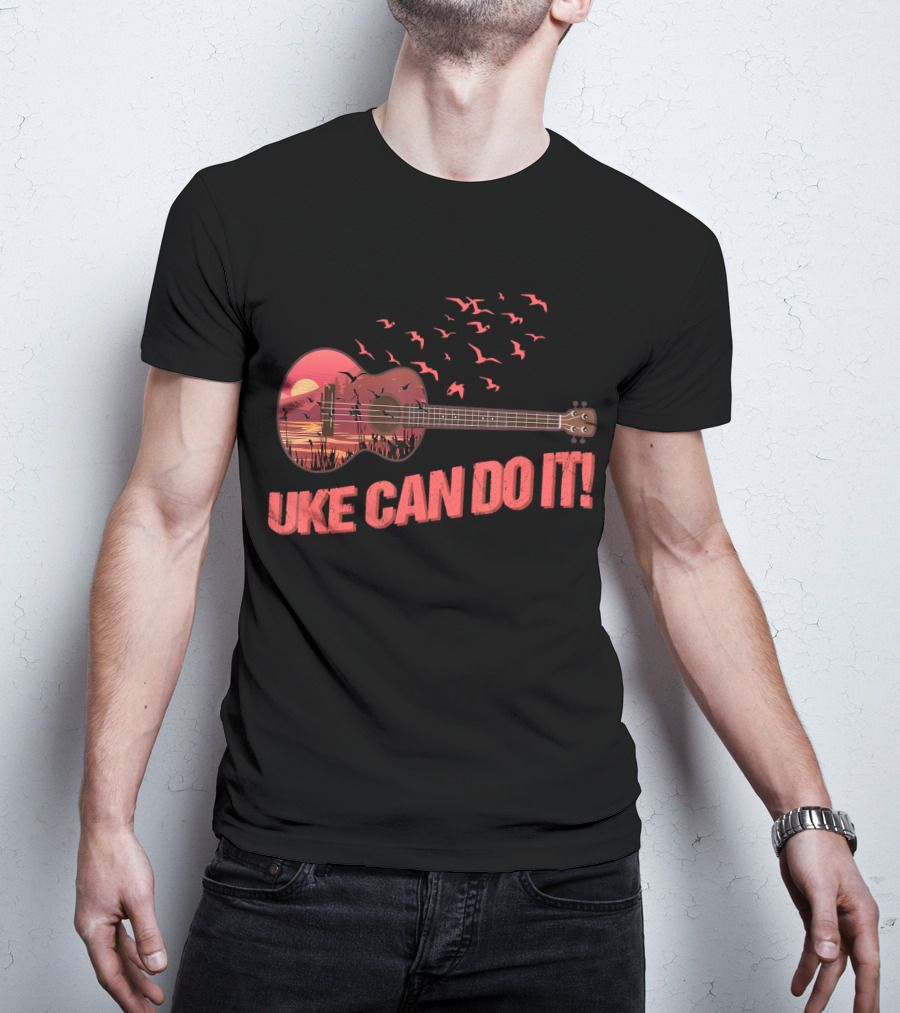 Uke Can Do It Sunset Birds And Lake Scene T-Shirt