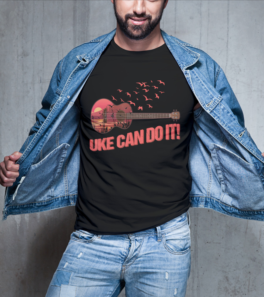 Uke Can Do It Sunset Birds And Lake Scene T-Shirt