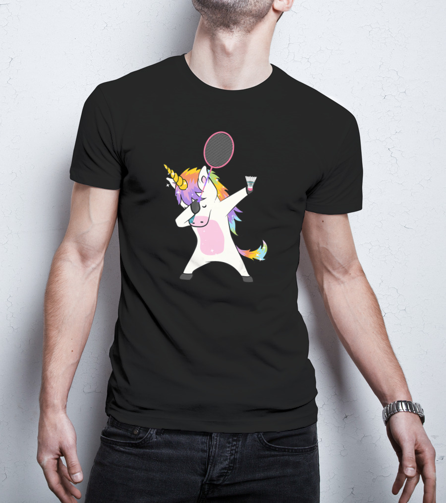 Unicorn Dabbing With Badminton Racket And Shuttlecock T-Shirt