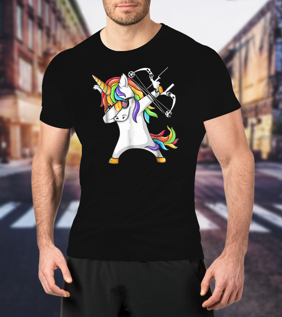 Unicorn Dabbing With Colorful Bow And Arrow Archery T-Shirt