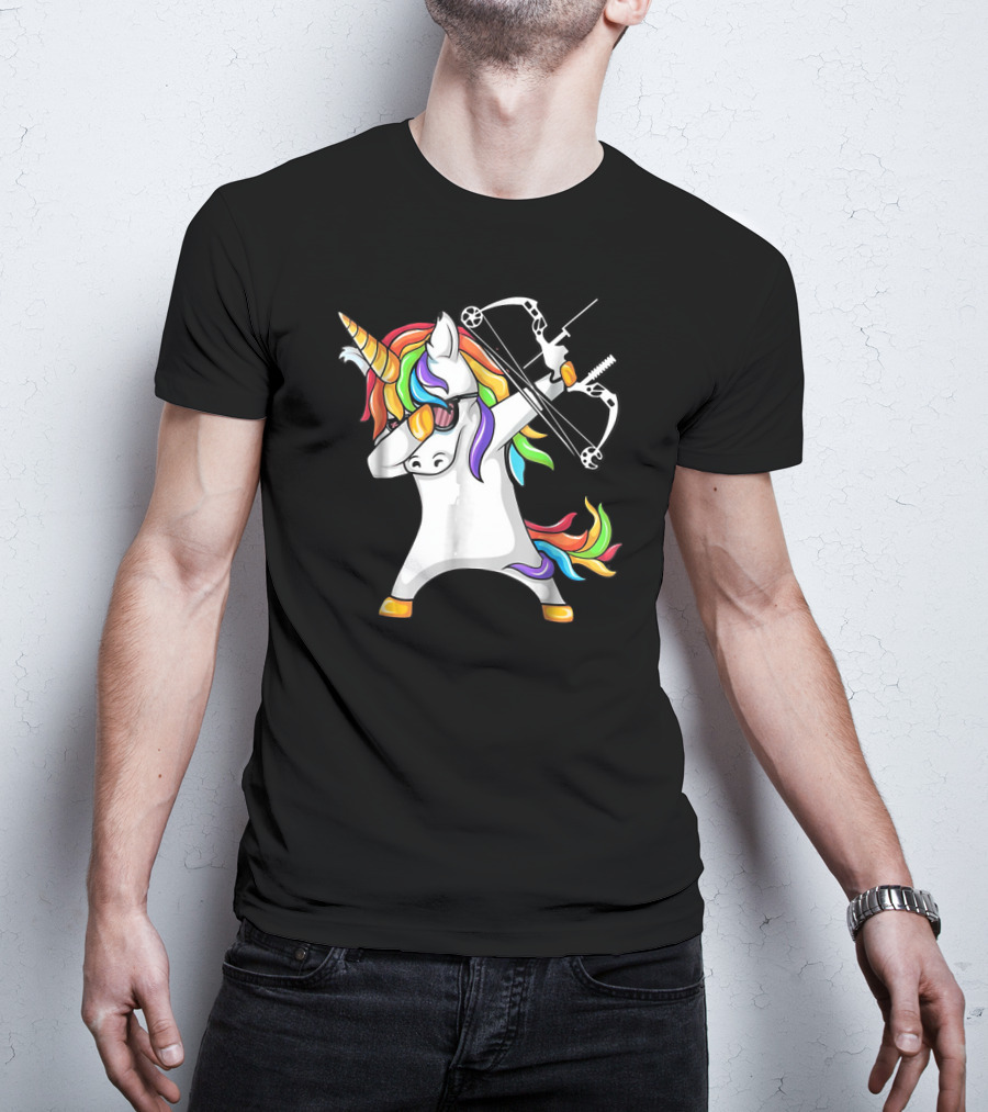 Unicorn Dabbing With Colorful Bow And Arrow Archery T-Shirt