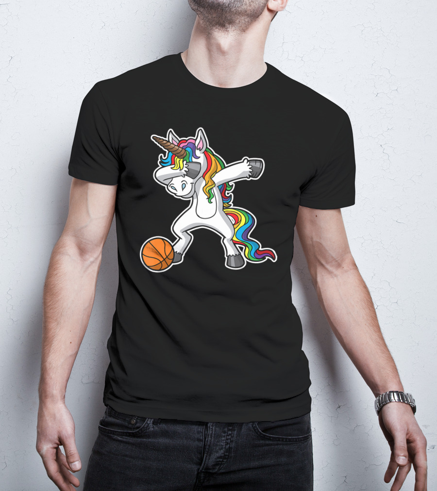 Unicorn Dabbing Basketball Rainbow Mane T-Shirt