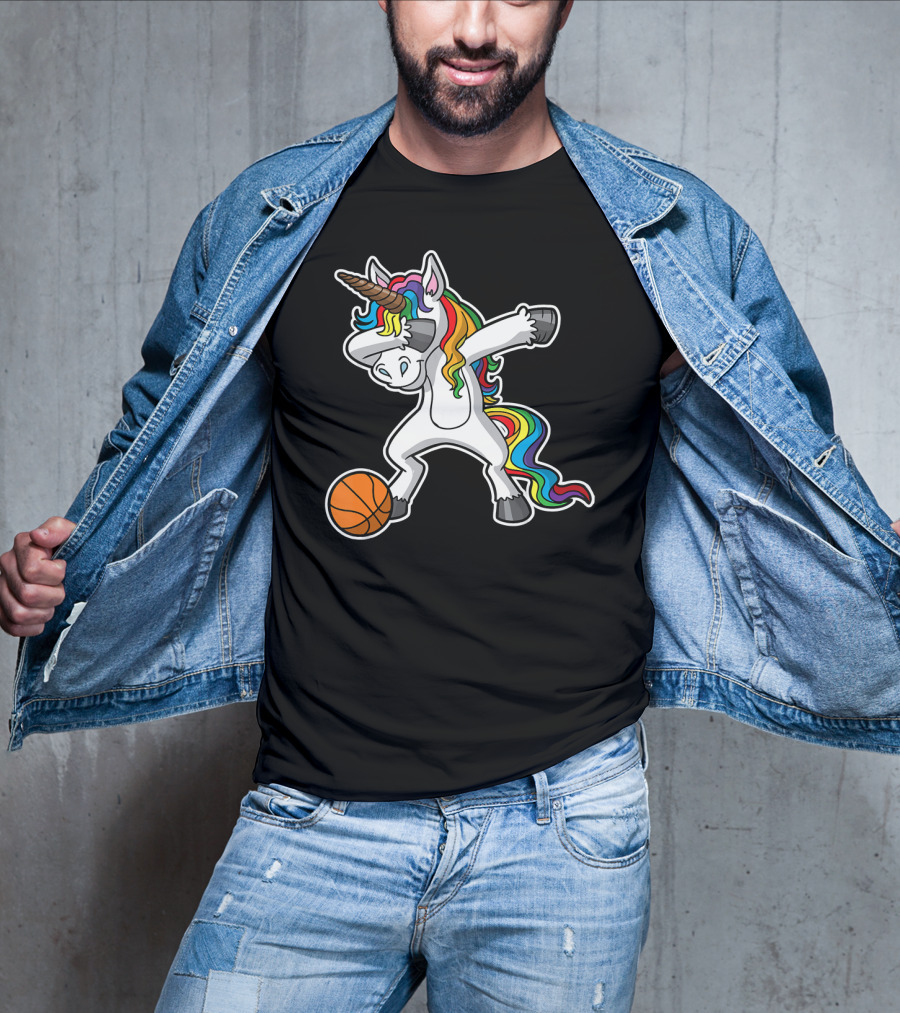 Unicorn Dabbing Basketball Rainbow Mane T-Shirt
