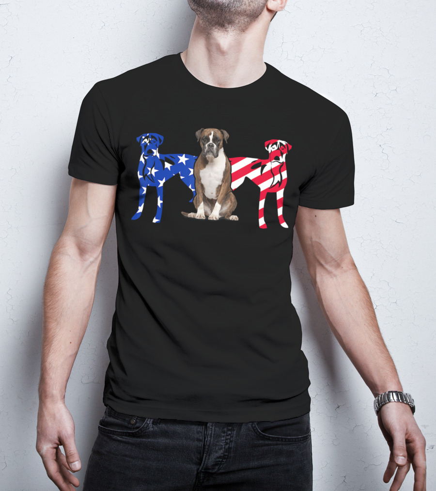 Unique Boxer Dog Patriotic American Flag T-Shirt