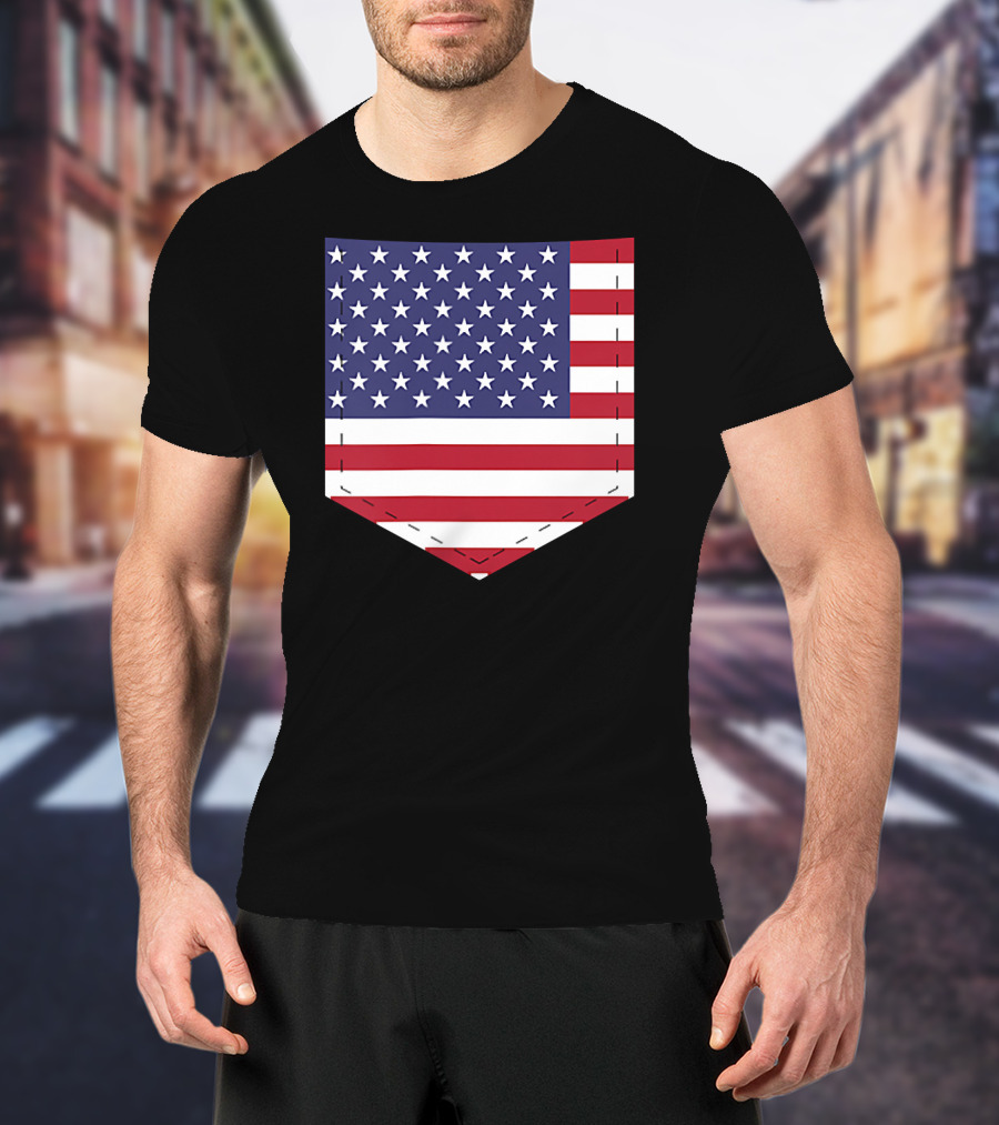 United States Flag Pattern Pocket T-Shirt