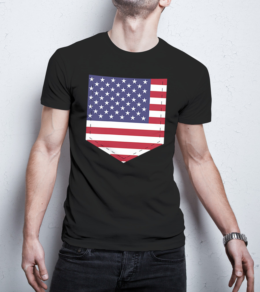 United States Flag Pattern Pocket T-Shirt