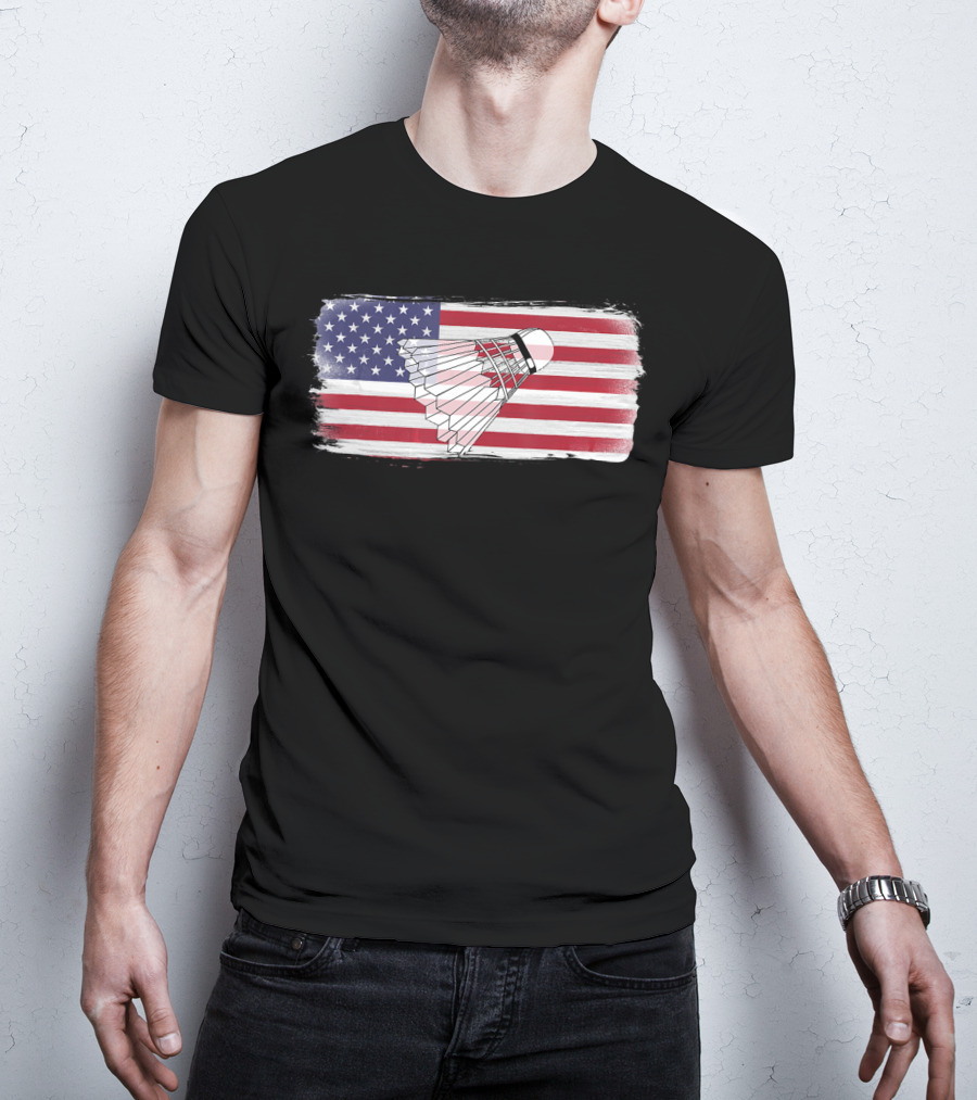 USA American Flag Badminton Shuttlecock Perfect Player T-Shirt