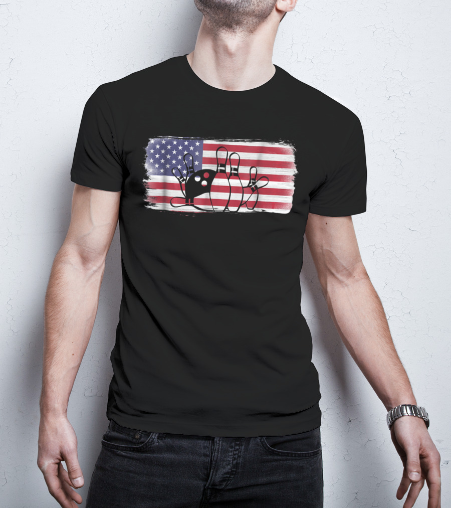 USA American Flag Bowling Fan Player Perfect Strike Patriotic T-Shirt