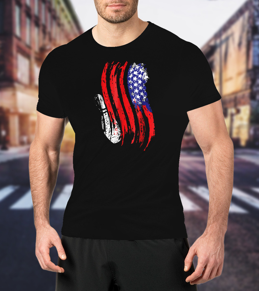 USA Bowling Flag Patriotic Tenpin Bowler T-Shirt