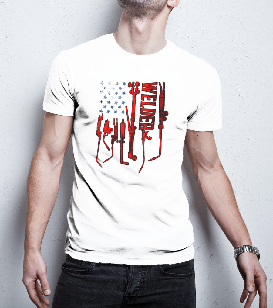 USA Flag Welder Mask Gas Welding Metal Tools T-Shirt