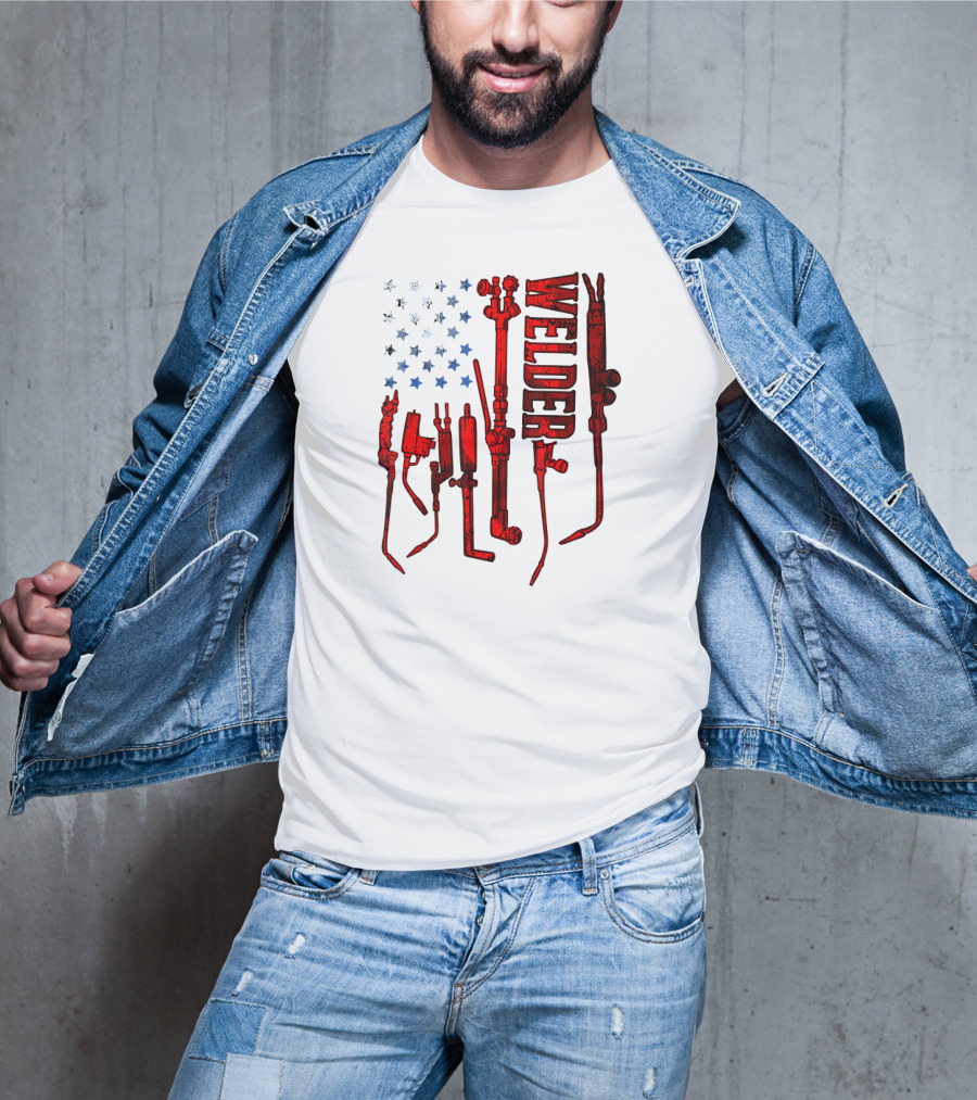 USA Flag Welder Mask Gas Welding Metal Tools T-Shirt
