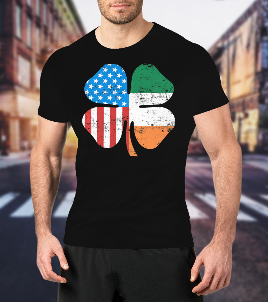 St. Patrick's Day Clover USA Ireland Flag T-Shirt