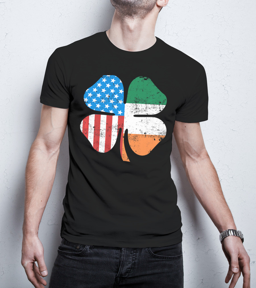 St. Patrick's Day Clover USA Ireland Flag T-Shirt