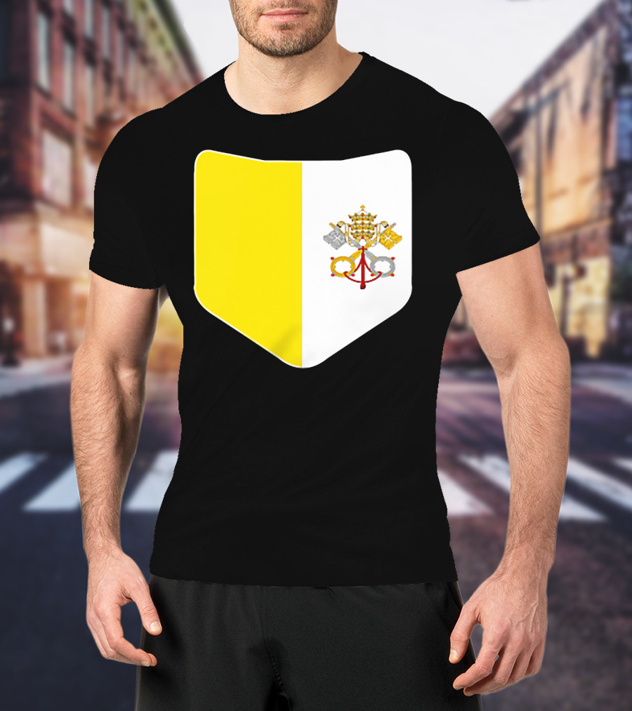 Vatican City Flag Pocket Style Emblem Design With Keys And Tiara T-Shirt