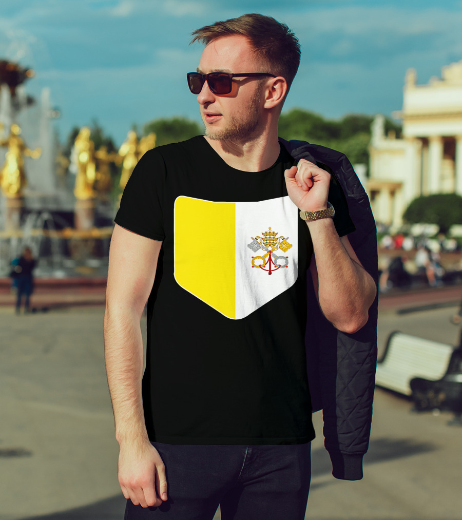 Vatican City Flag Pocket Style Emblem Design With Keys And Tiara T-Shirt