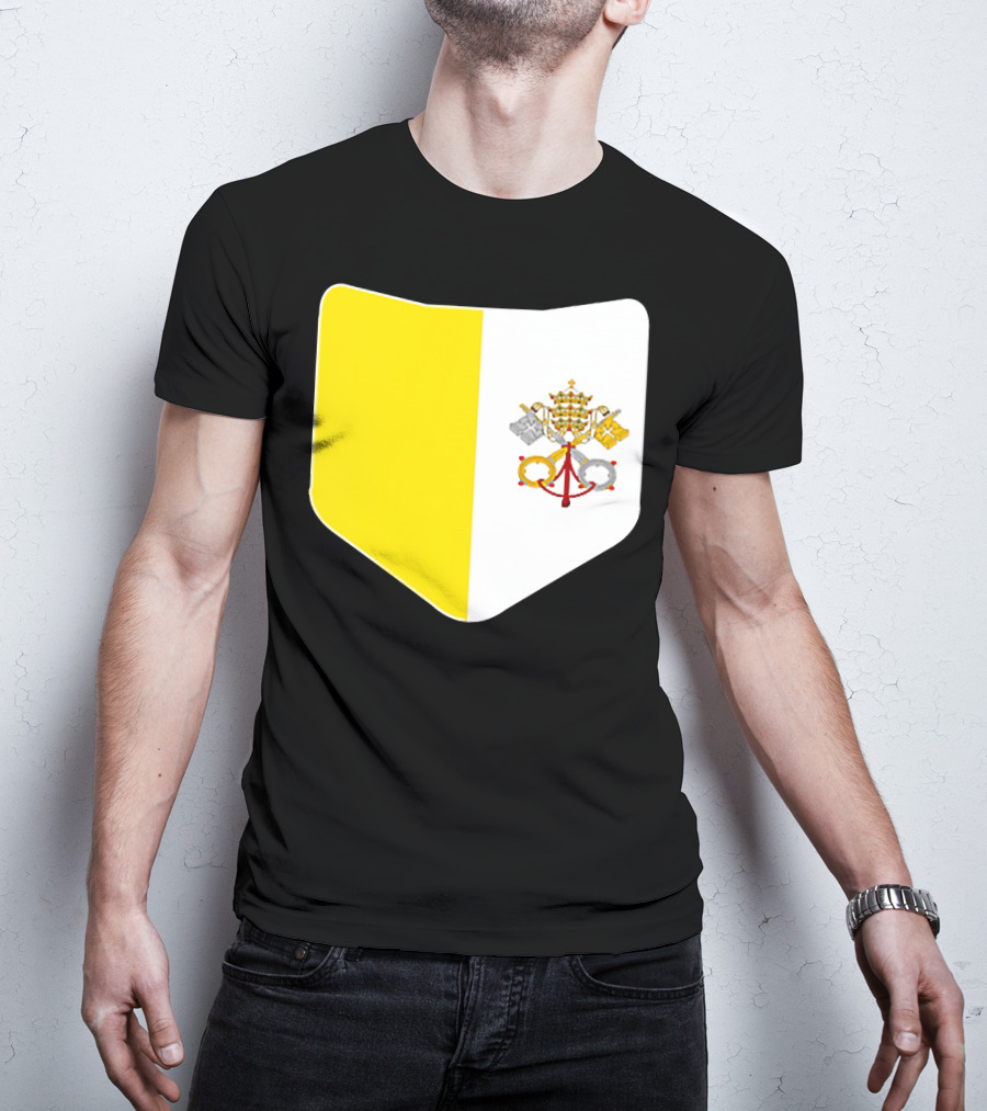 Vatican City Flag Pocket Style Emblem Design With Keys And Tiara T-Shirt
