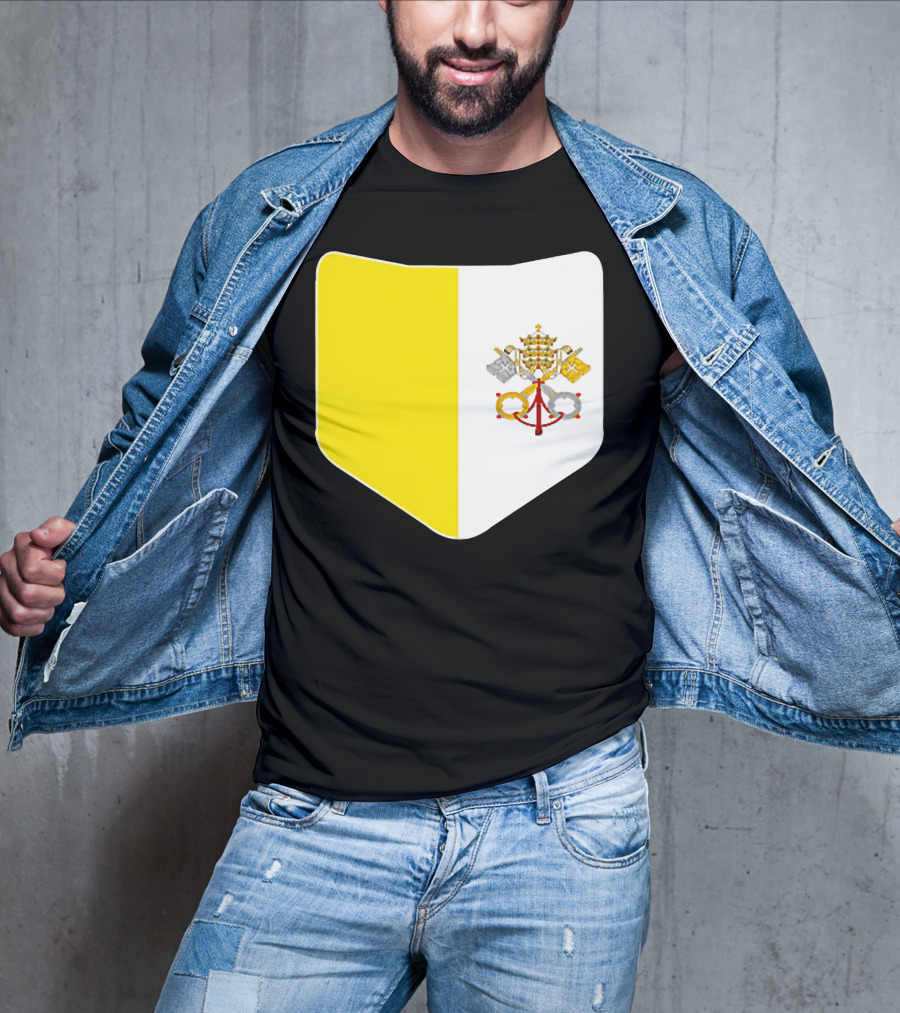 Vatican City Flag Pocket Style Emblem Design With Keys And Tiara T-Shirt