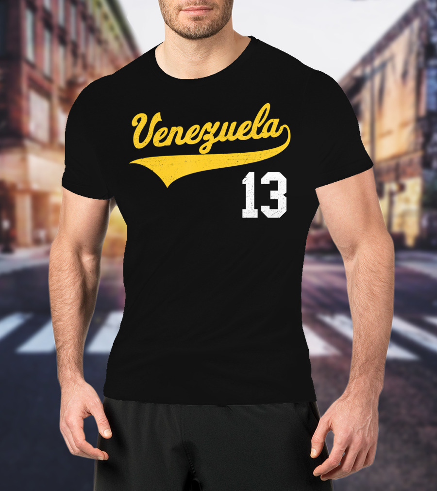 Venezuela Vintage Baseball Script Number 13 T-Shirt
