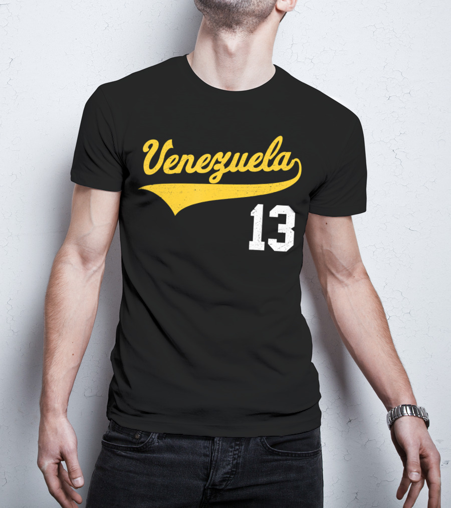 Venezuela Vintage Baseball Script Number 13 T-Shirt