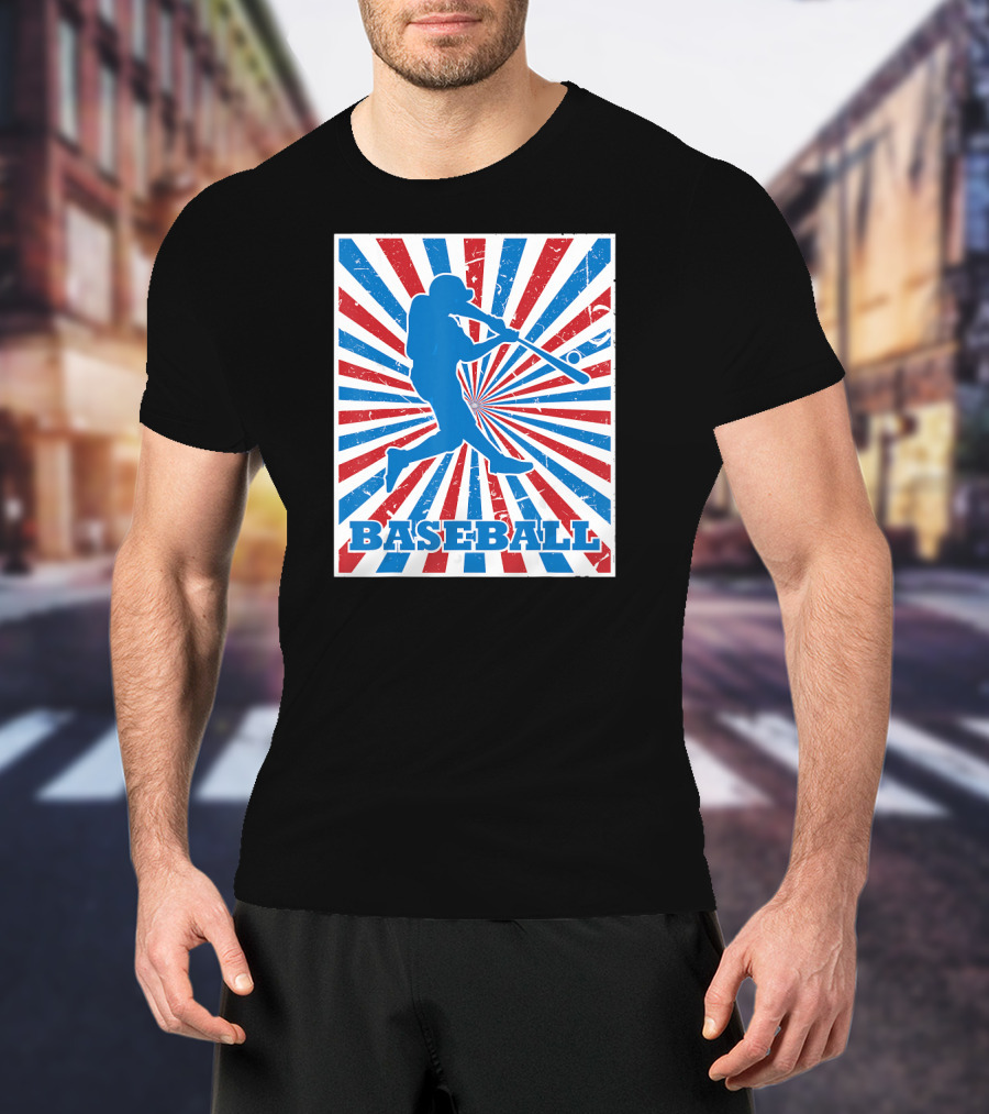 Vintage American Baseball Red White Blue Str Baseball Player T-Shirt