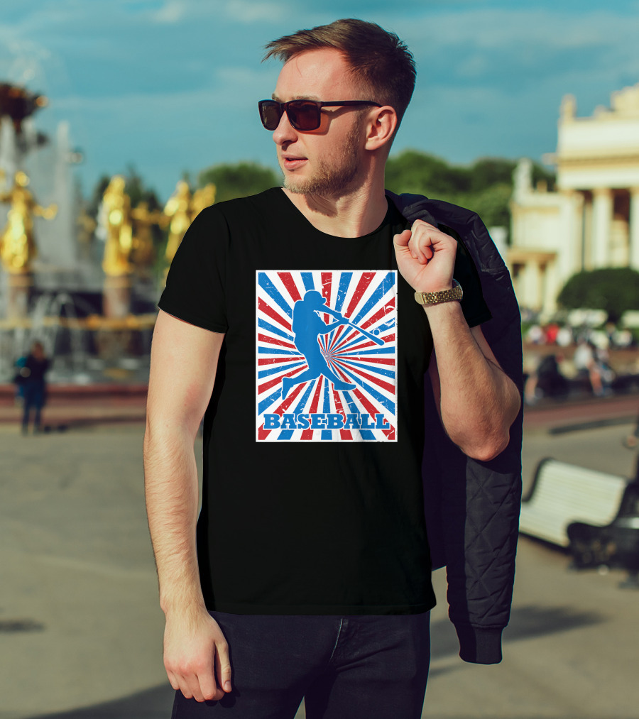Vintage American Baseball Red White Blue Str Baseball Player T-Shirt