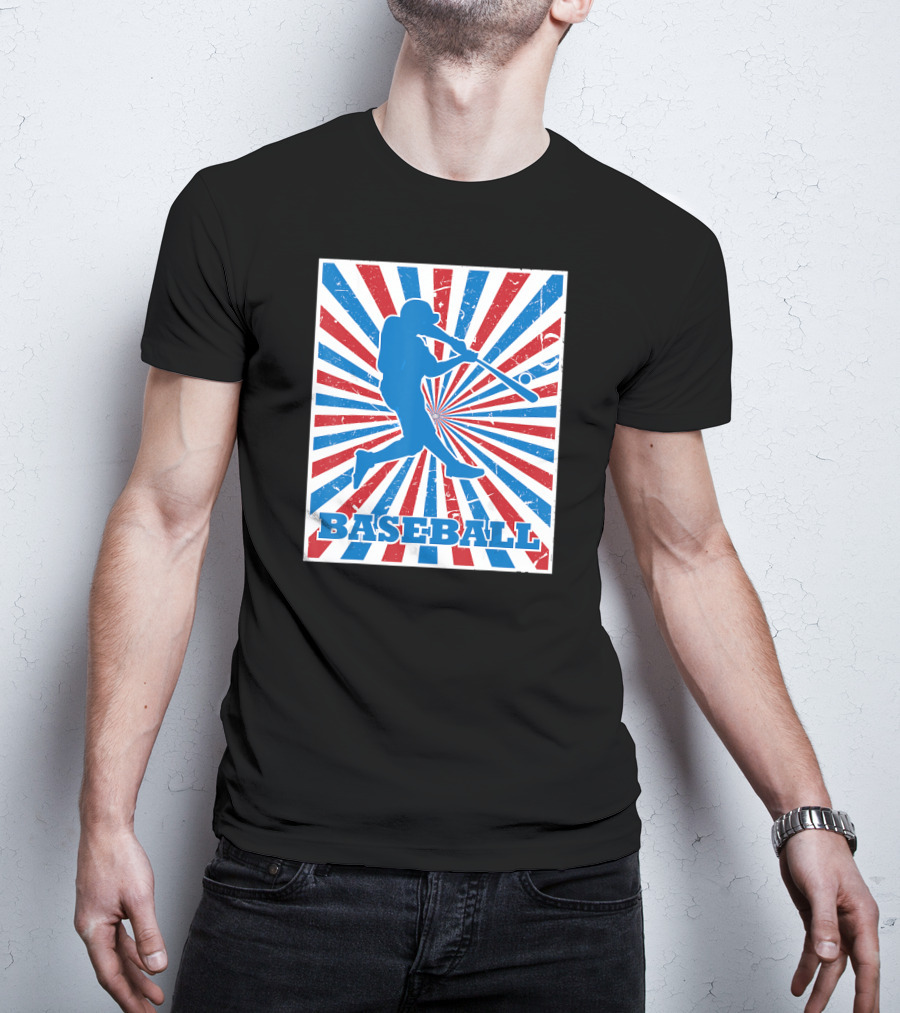 Vintage American Baseball Red White Blue Str Baseball Player T-Shirt