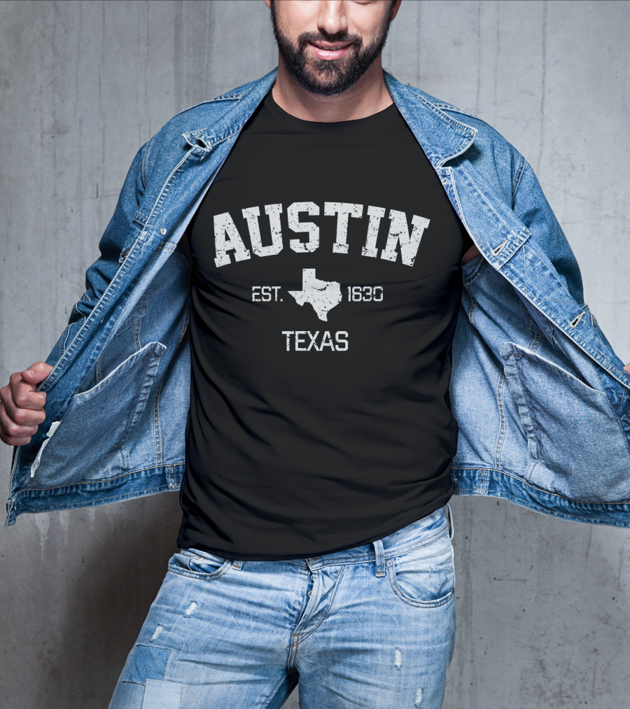 Austin Texas Est. 1839 Vintage Style With Texas Map T-Shirt