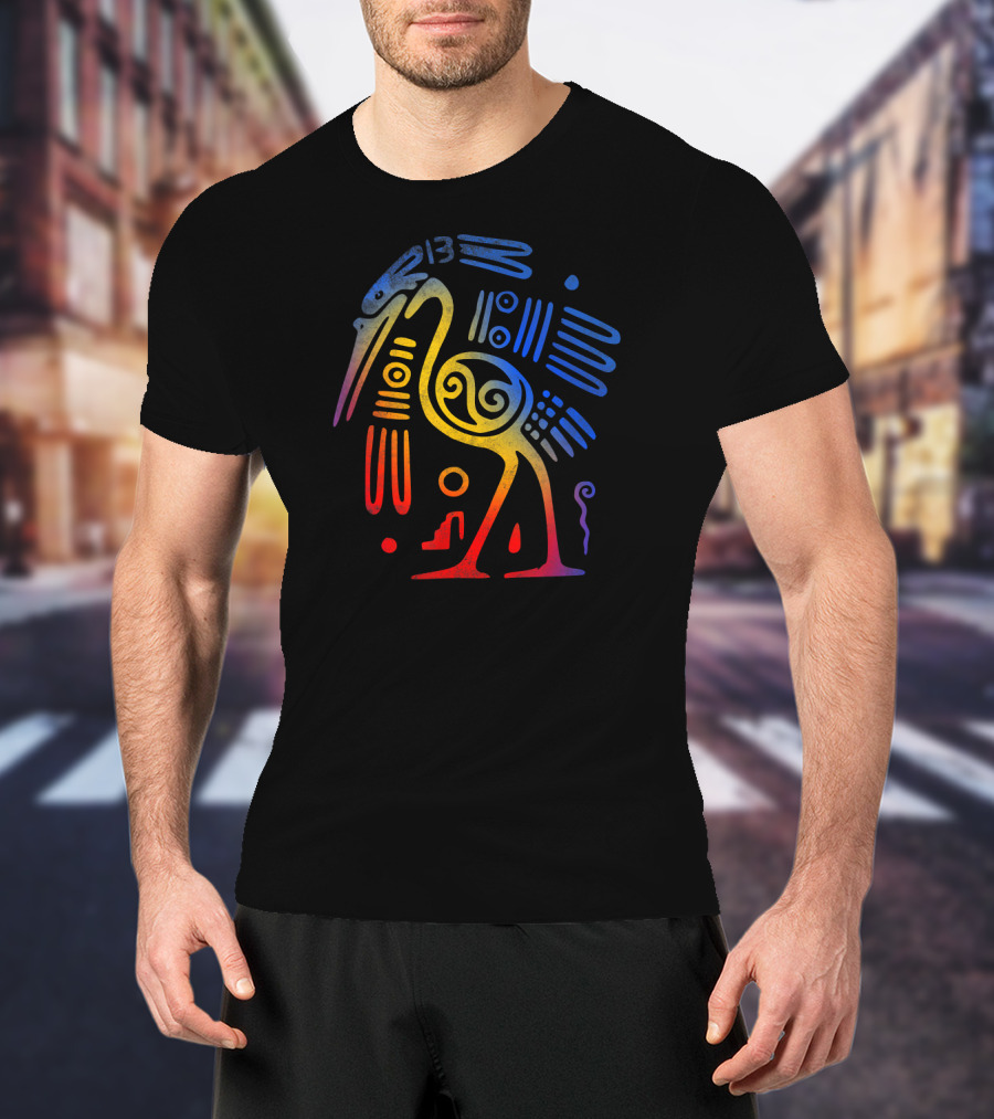 Vintage Aztec Bird Drawing With Temple Arch Elements T-Shirt