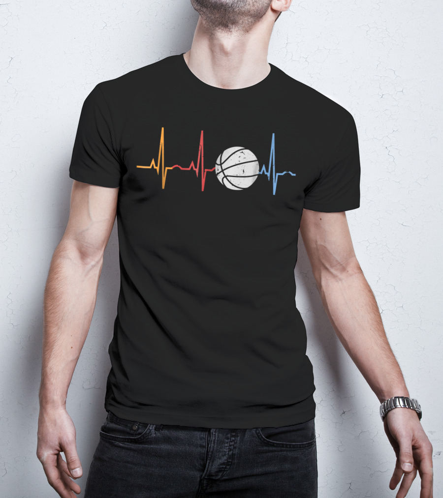 Vintage Basketball Heartbeat Retro Colorful Line Basketball T-Shirt