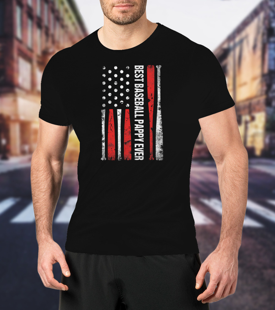 Best Baseball Pappy Ever Vintage American Flag Baseball Bats T-Shirt