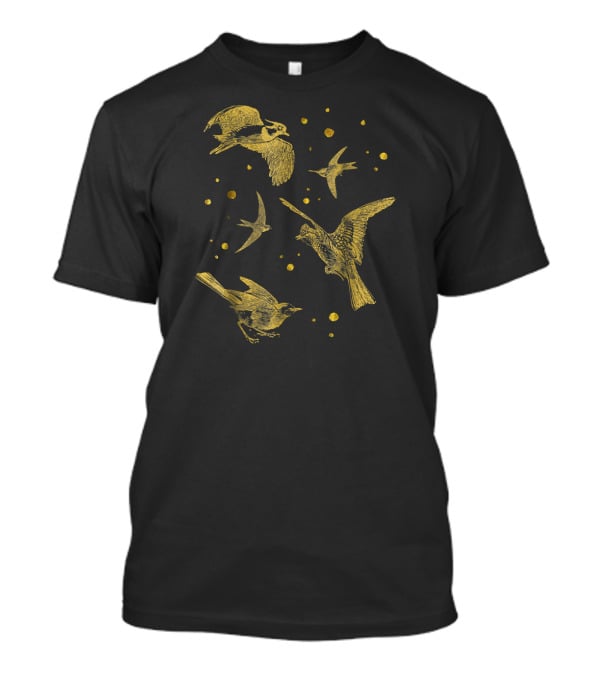 Vintage Flying Birds Humming Sparrow Gold T-Shirt