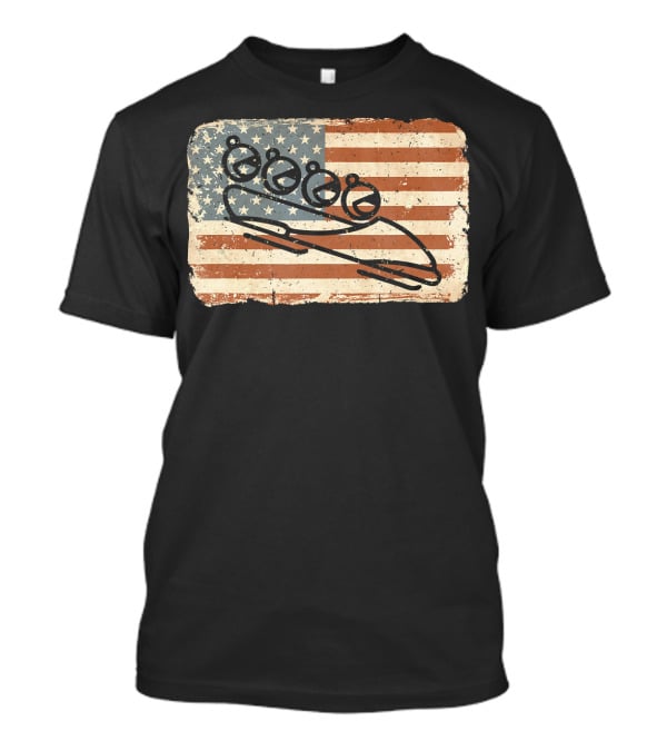 Vintage Bobsled Team On Distressed American Flag Background T-Shirt
