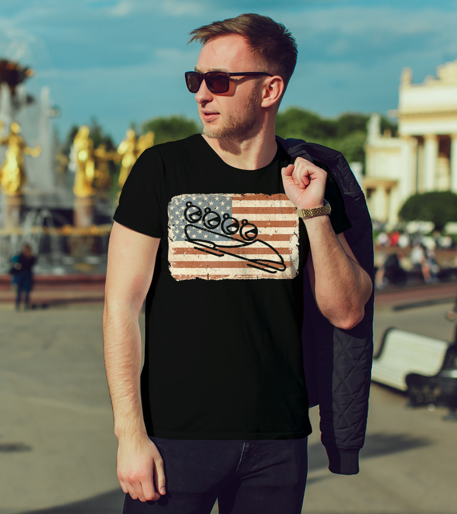 Vintage Bobsled Team On Distressed American Flag Background T-Shirt