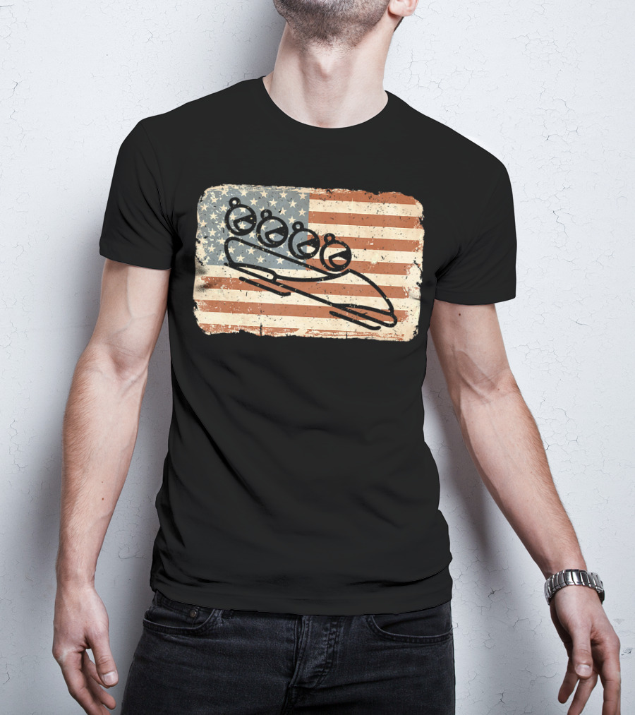 Vintage Bobsled Team On Distressed American Flag Background T-Shirt