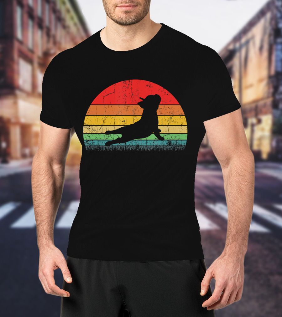 Vintage Yoga Bulldog Silhouette Sunset Frenchie T-Shirt
