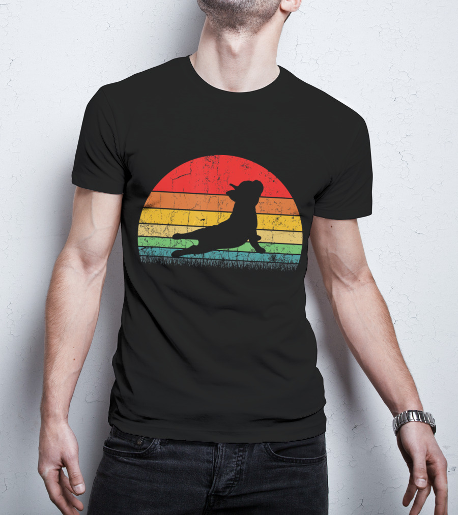 Vintage Yoga Bulldog Silhouette Sunset Frenchie T-Shirt