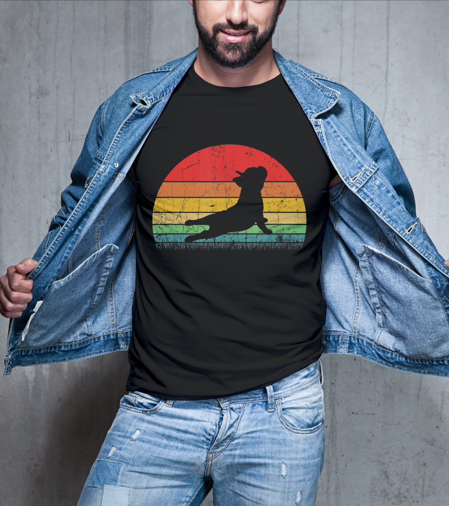 Vintage Yoga Bulldog Silhouette Sunset Frenchie T-Shirt