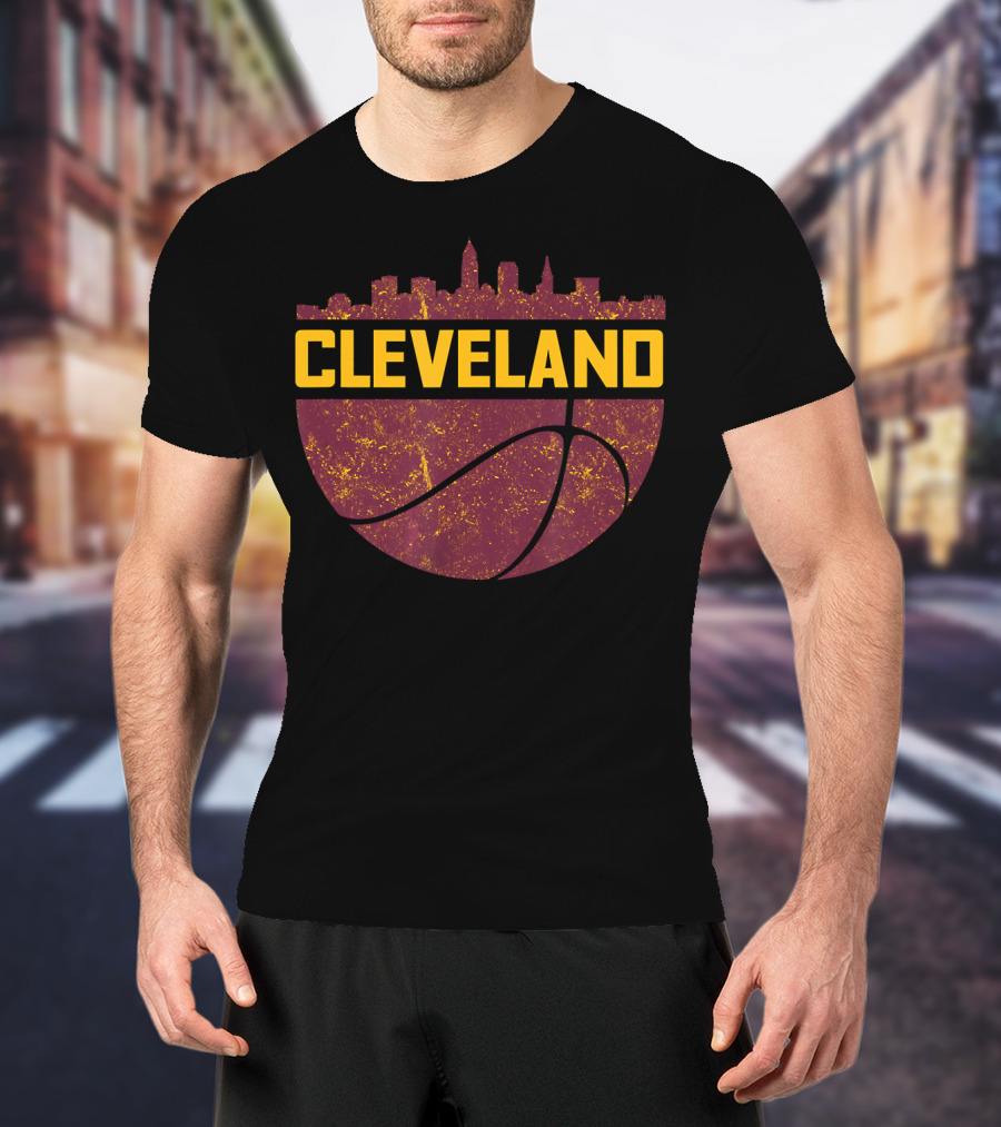 Vintage Cleveland Ohio Cityscape Skyline Basketball T-Shirt