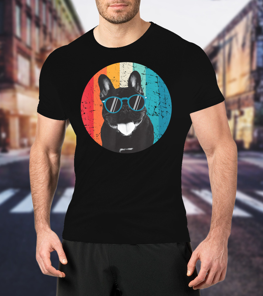 Vintage Dog Lover Sunglasses Retro Stripes T-Shirt