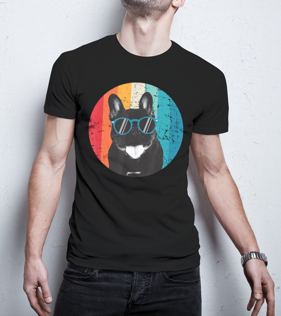 Vintage Dog Lover Sunglasses Retro Stripes T-Shirt