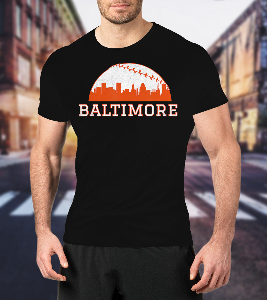 Baltimore Vintage Skyline With Baseball T-Shirt