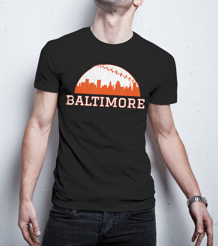 Baltimore Vintage Skyline With Baseball T-Shirt