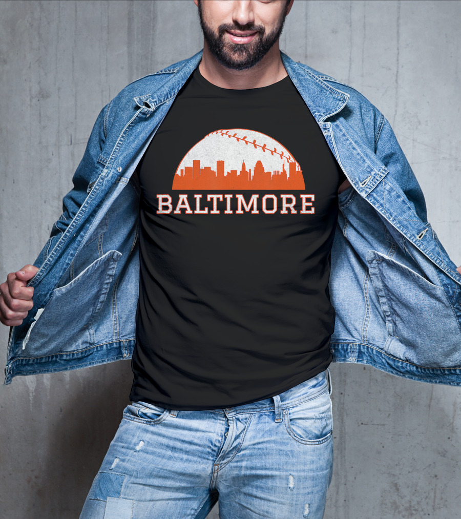 Baltimore Vintage Skyline With Baseball T-Shirt