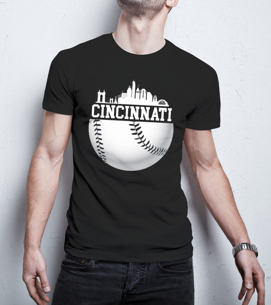 Cincinnati Skyline Baseball Vintage Downtown Cityscape T-Shirt