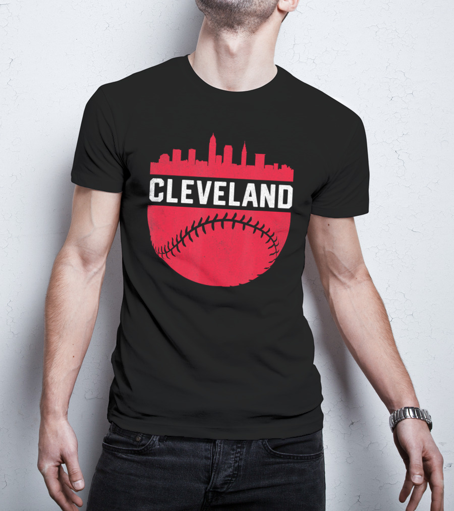 Cleveland Ohio Vintage Skyline Baseball T-Shirt