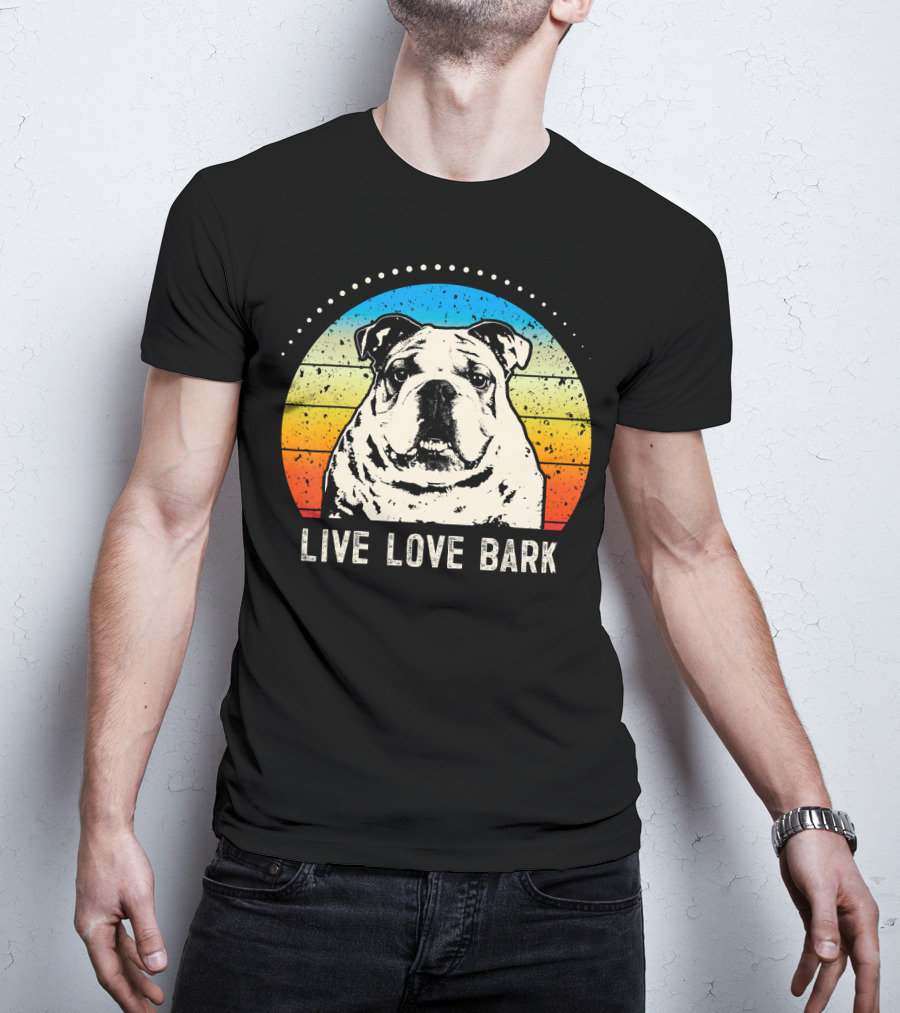 Live Love Bark Vintage English Bulldog Retro Sunset T-Shirt